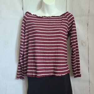 Burgundy & White Stripe off the shoulder top